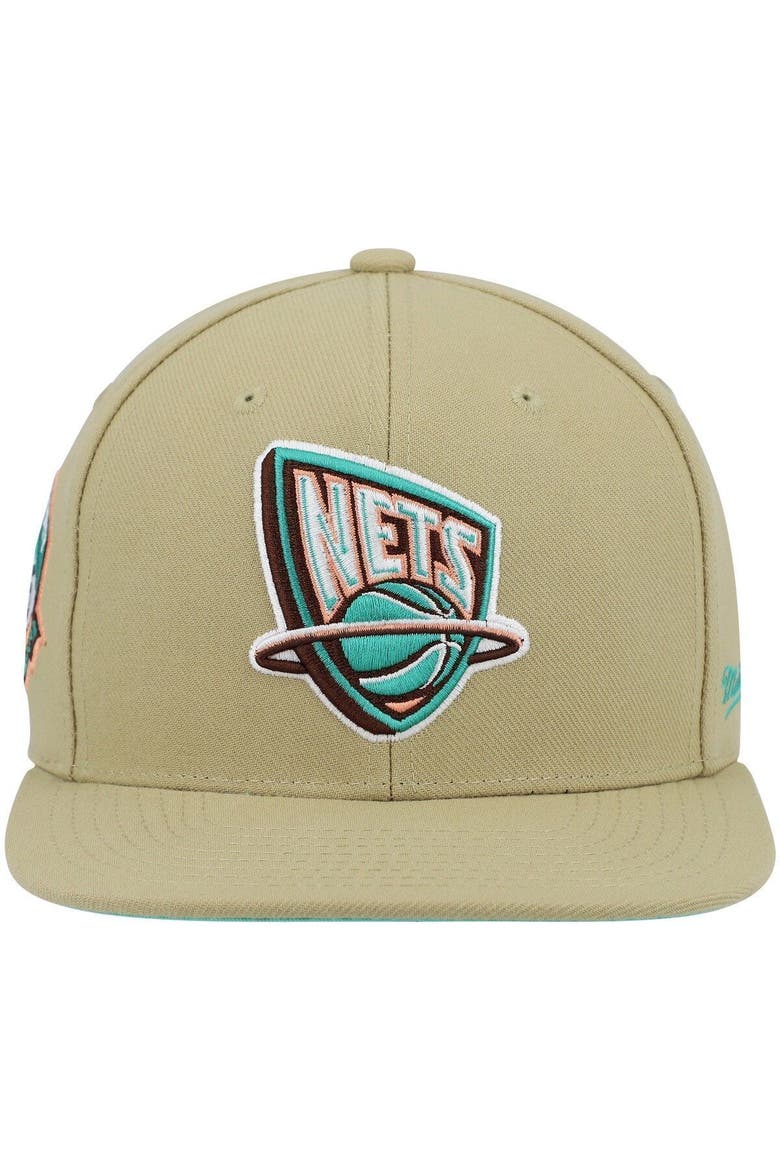 Men's Mitchell & Ness Khaki New Jersey Nets 35th Anniversary Hardwood Classics Malibu Sunrise Fitted Hat, Alternate, color, Khaki