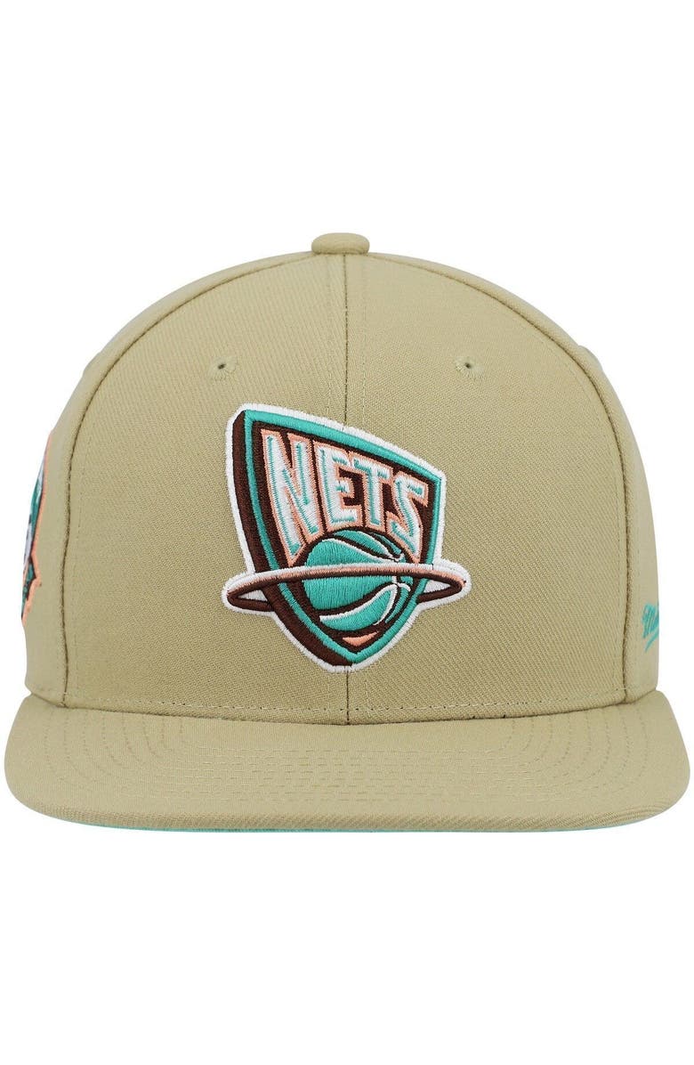 Mitchell & Ness Men's Mitchell & Ness Khaki New Jersey Nets 35th Anniversary Hardwood Classics Malibu Sunrise Fitted Hat, Alternate, color, Khaki
