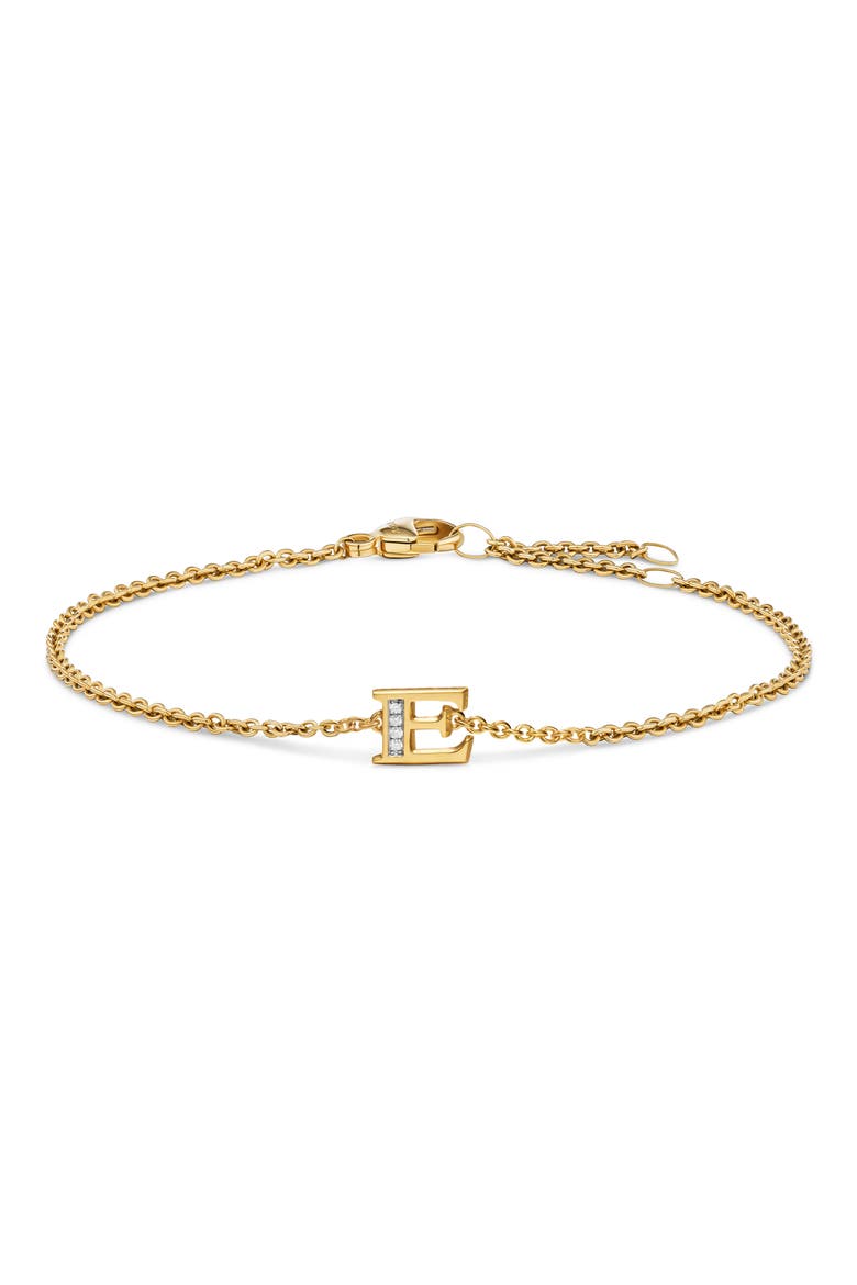 Petite Pavé Initial Chain Bracelet in 18K Yellow Gold with Diamonds, Main, color, DIAMOND E