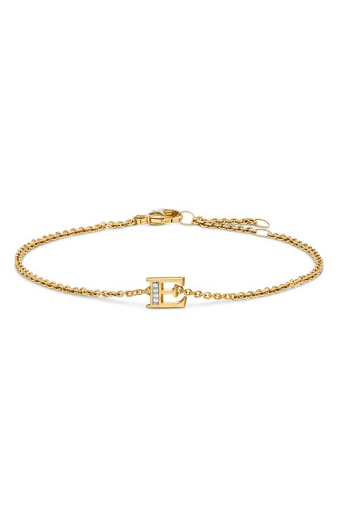 Petite Pavé Initial Chain Bracelet in 18K Yellow Gold with Diamonds