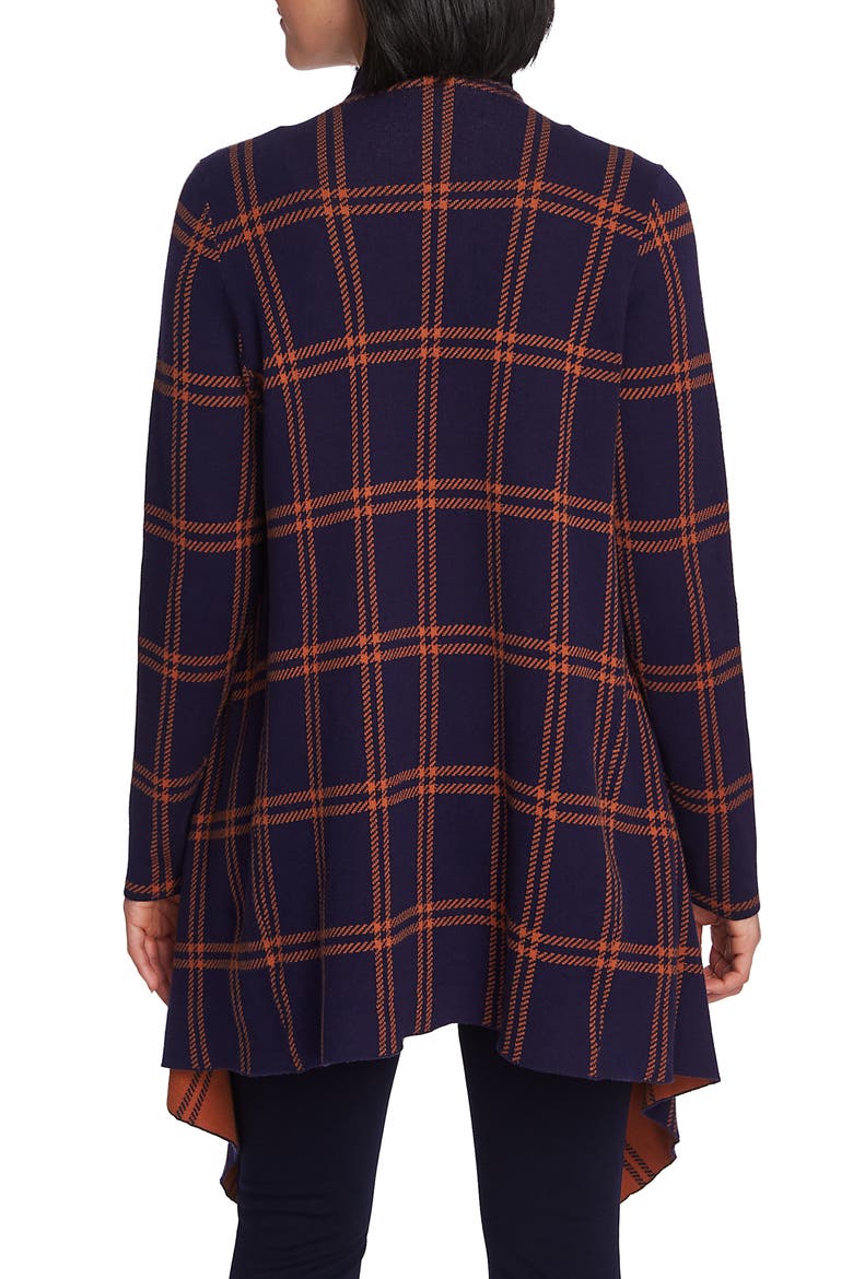 Plaid Long Double Knit Cardigan, Alternate, color, EVENING NAVY