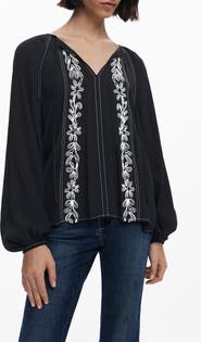 Desigual Embroidered Tie Neck Top