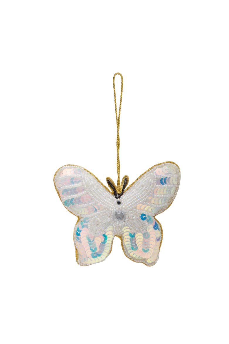 Butterfly Beaded White Christmas Tree Ornament, Main, color, White
