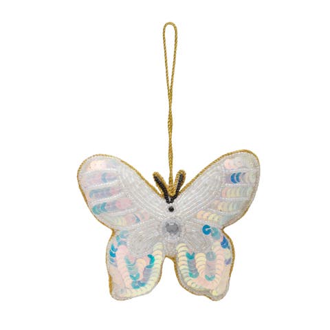 Butterfly Beaded White Christmas Tree Ornament