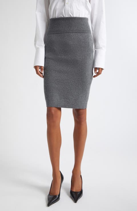 Virgin Wool Knit Pencil Skirt