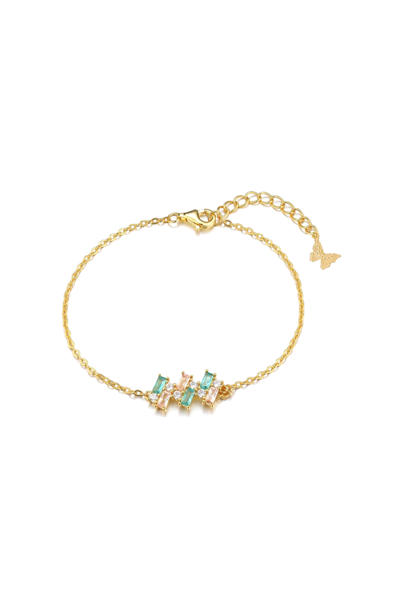BY ADINA EDEN Colored CZ X Baguette Scattered Charm Bracelet, Main, color,