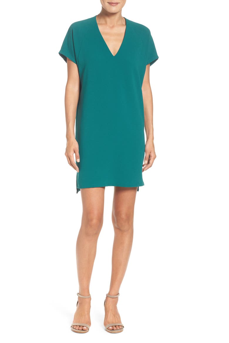 Kinsey V-Neck Crepe Shift Dress, Alternate, color, JADE
