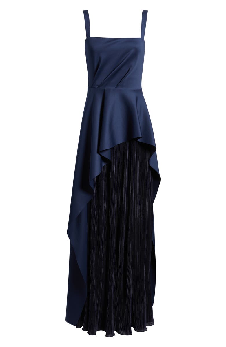 Black Halo Dorothea Plissé Sleeveless Satin Gown, Alternate, color, Pacific Blue/ Pacific Blue