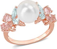 DELMAR Morganite, White Topaz & 8.5-9mm Freshwater Pearl Ring