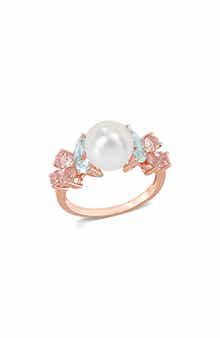 DELMAR Morganite, White Topaz & 8.5-9mm Freshwater Pearl Ring