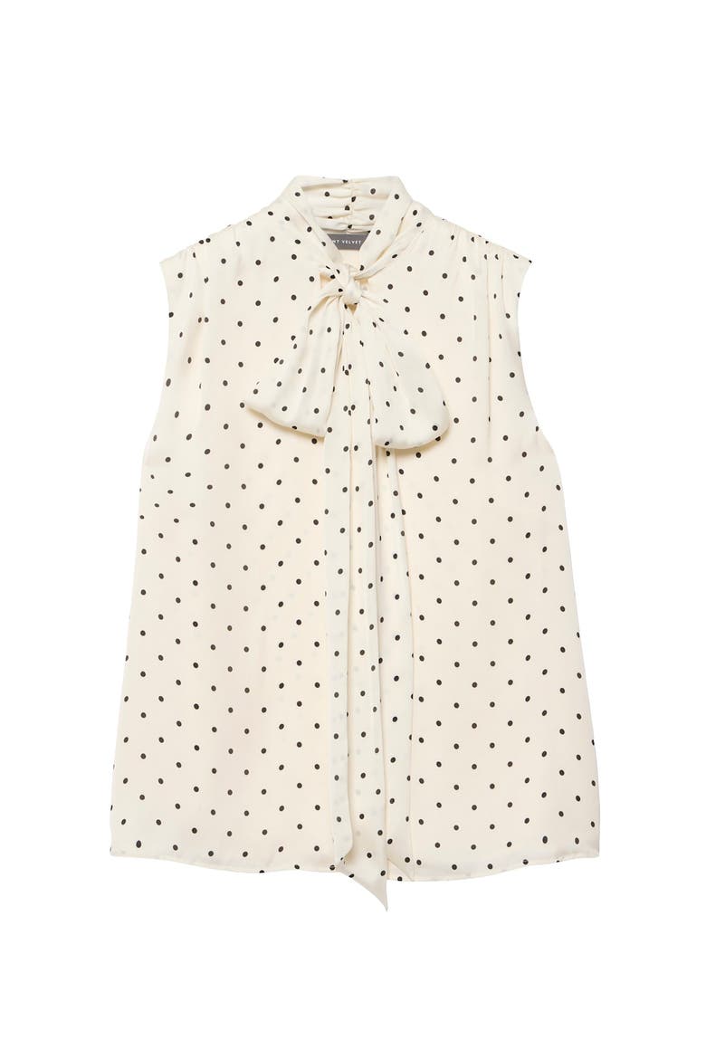 Polka Dot Tie Neck Top, Alternate, color, Cream