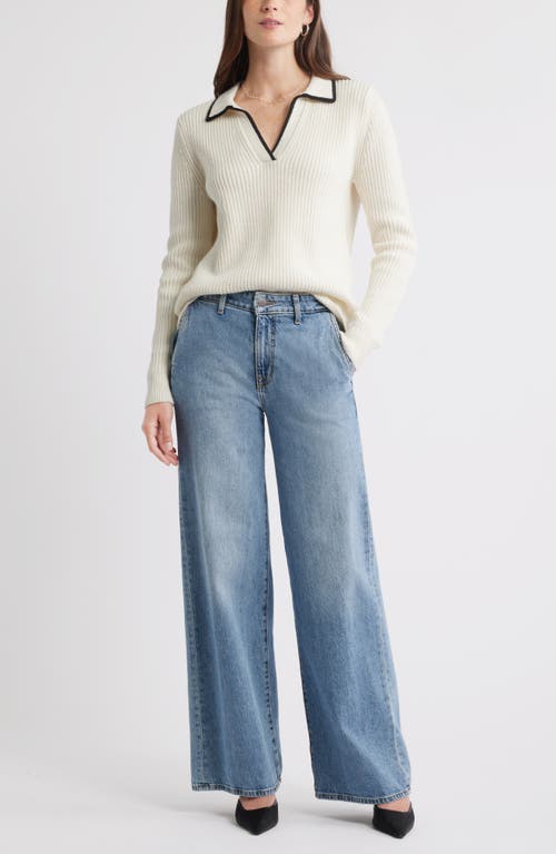 Caslonr Caslon(r) Johnny Collar Cotton & Wool Sweater