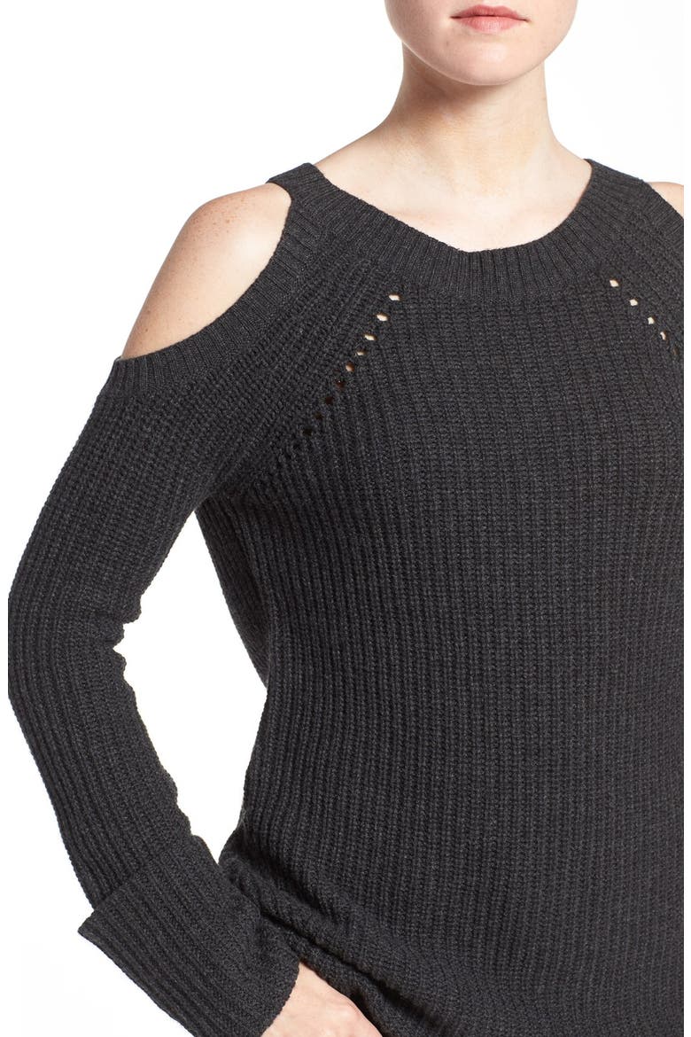 Olivia Palermo + Chelsea28 Ribbed Cold Shoulder Sweater, Alternate, color, GREY DARK CHARCOAL HEATHER