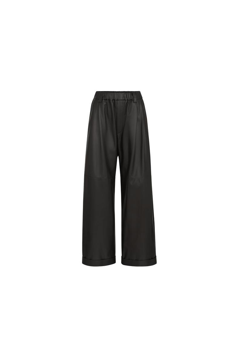 Nappa leather baggy trousers, Alternate, color, Black