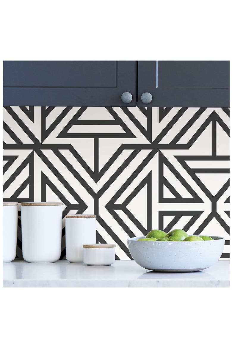 Black Linear Peel & Stick Wallpaper, Alternate, color, BLACK