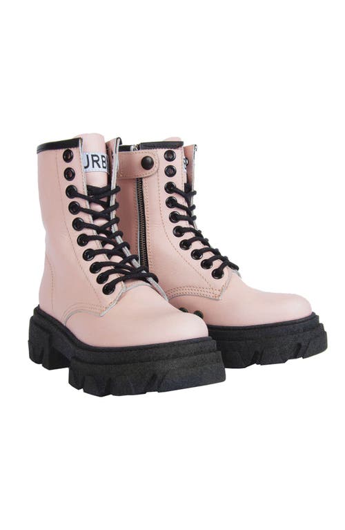 Urbnkicks Genuine Leather Combat Boots In Pink