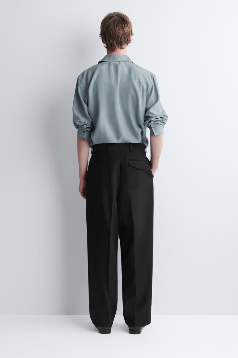 Wool-Blend Relaxed-Fit Straight-Leg Pants, Alternate, color, BLACK