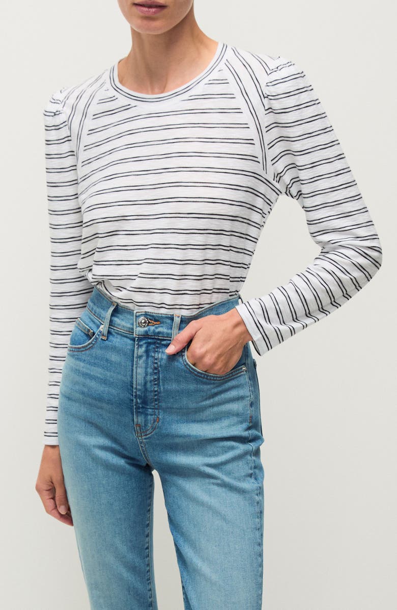 Veronica Beard Mason Stripe Puff Shoulder Baseball Top, Main, color,