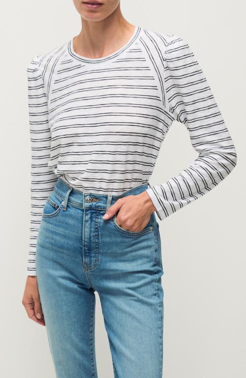 Veronica Beard Mason Stripe Puff Shoulder Baseball Top In Gray