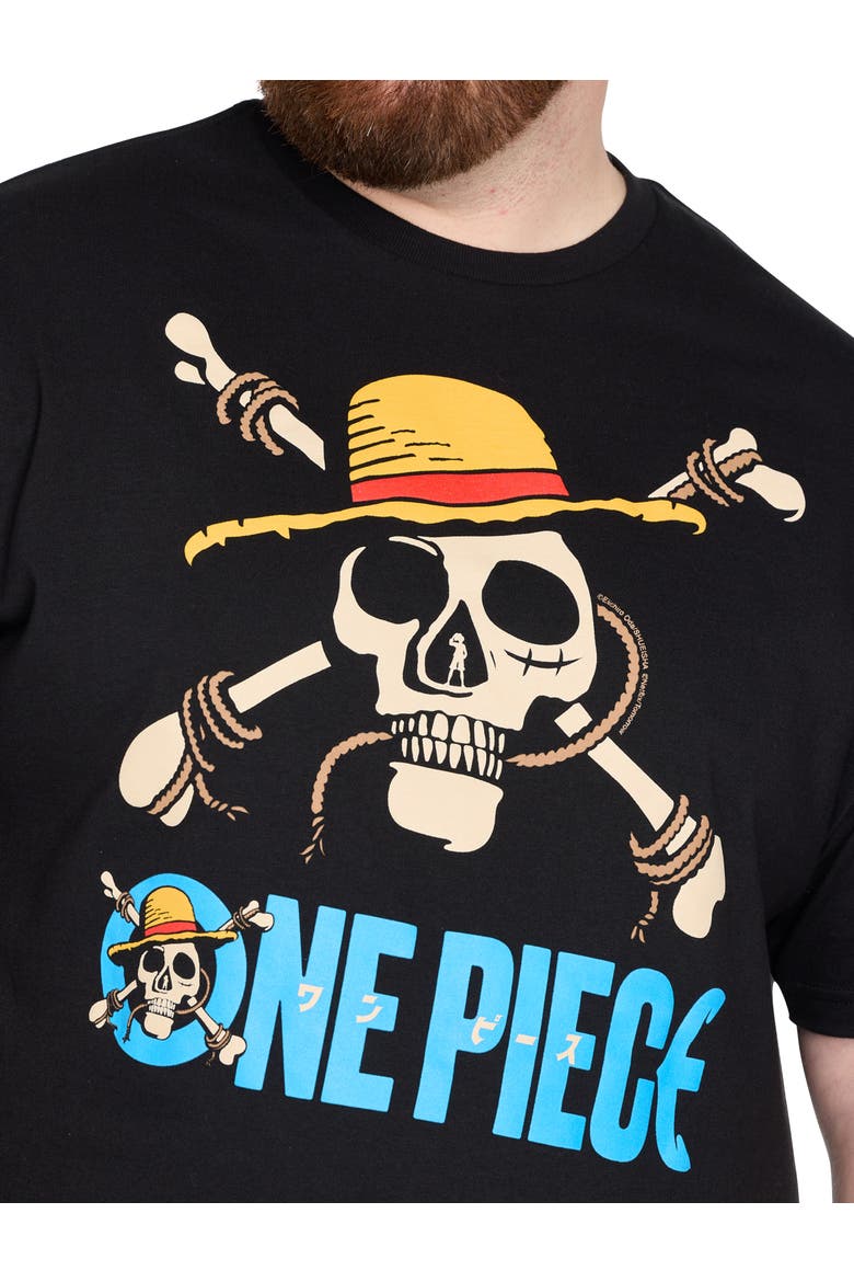 Big & Tall One Piece Straw Hat Crew Graphic Tee, Alternate, color, BLACK