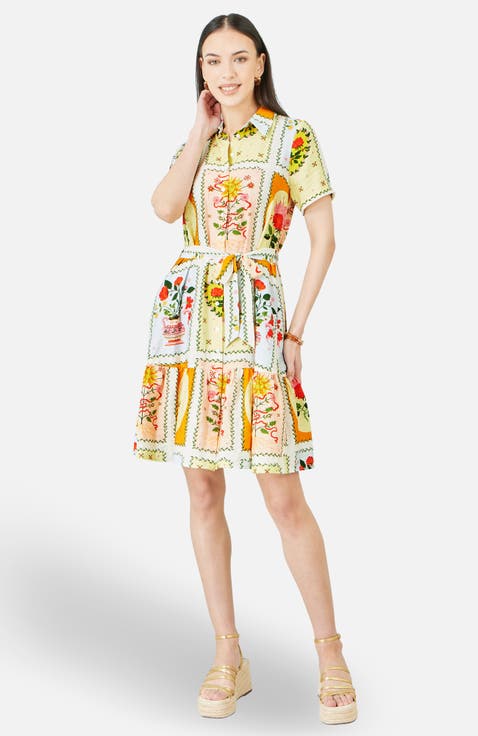 Sun Patchwork Print Shirt Dress