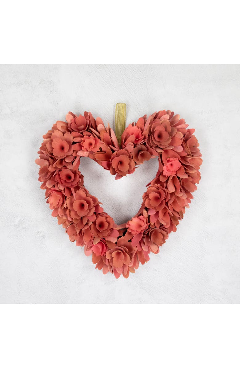 Northlight Wooden Floral Heart Valentine's Day Wreath - 14" - Salmon Pink, Alternate, color, Pink