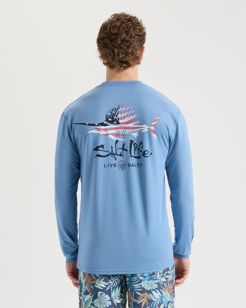 Salt Life Sailfish 'n Bones Long Sleeve Performance Tee In Blue