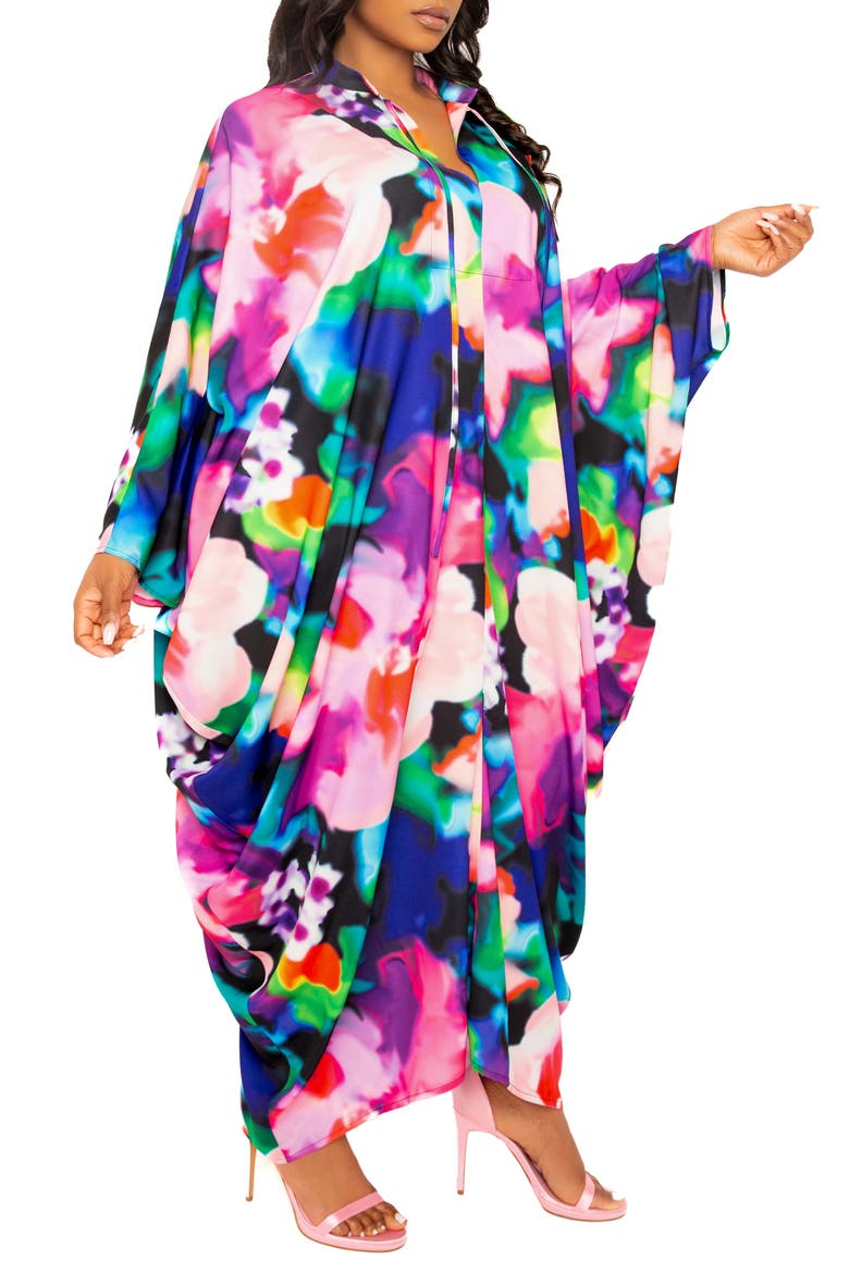 Abstract Print Long Sleeve Caftan, Alternate, color, PINK MULTI