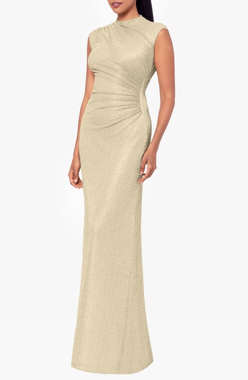 Betsy & Adam Petite Ruched Metallic Crinkle Gown In Gold