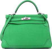 Pre-Owned Hermes Kelly Ghillies Handbag Green Togo and Swift with Palladium Hardware 32