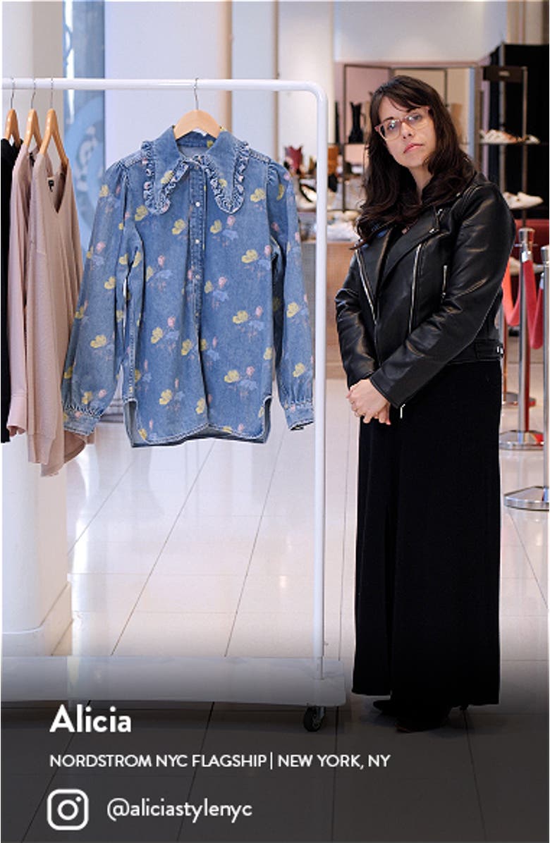 Print Indigo Frill Collar Organic Cotton Denim Shirt, sales video thumbnail