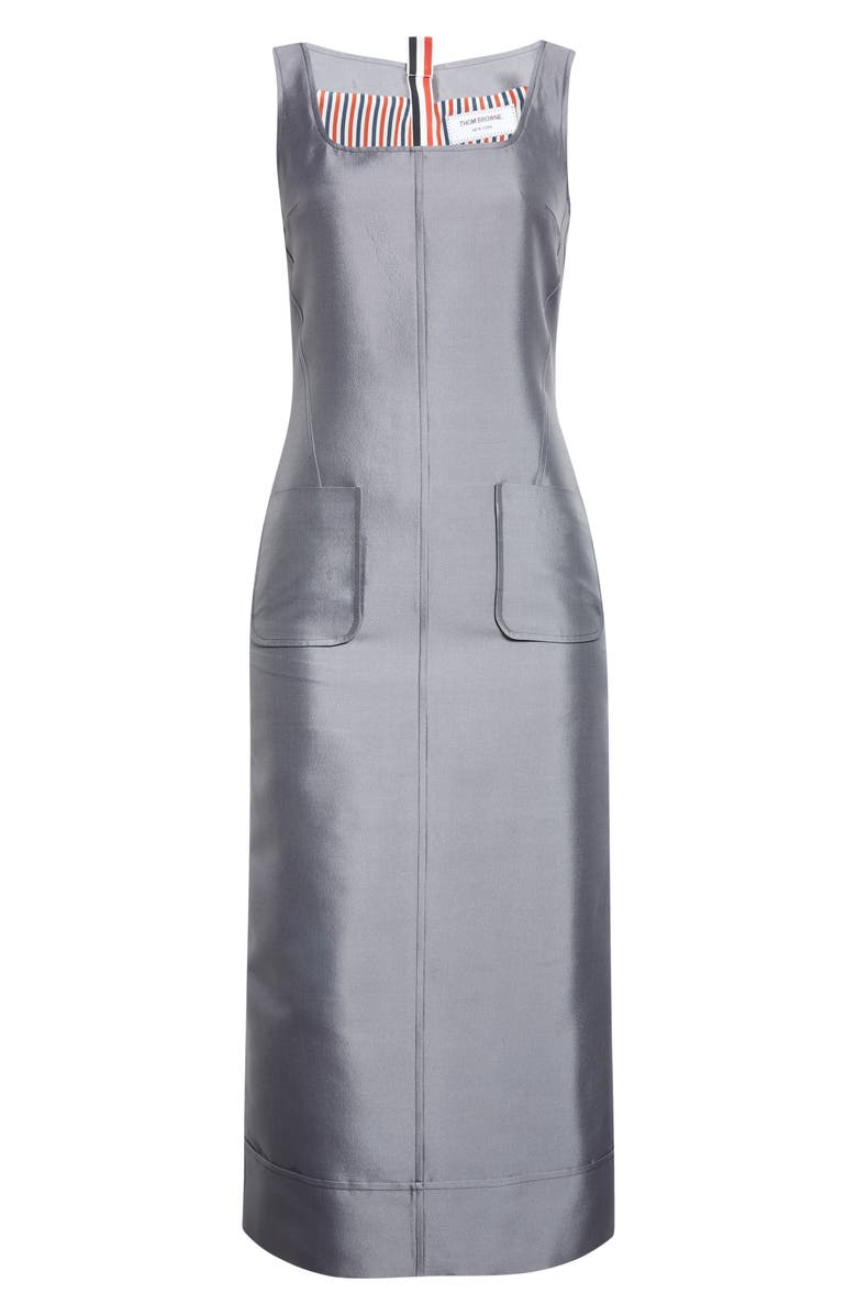 Thom Browne Square Neck Wool & Silk Midi Dress, Alternate, color, Medium Grey