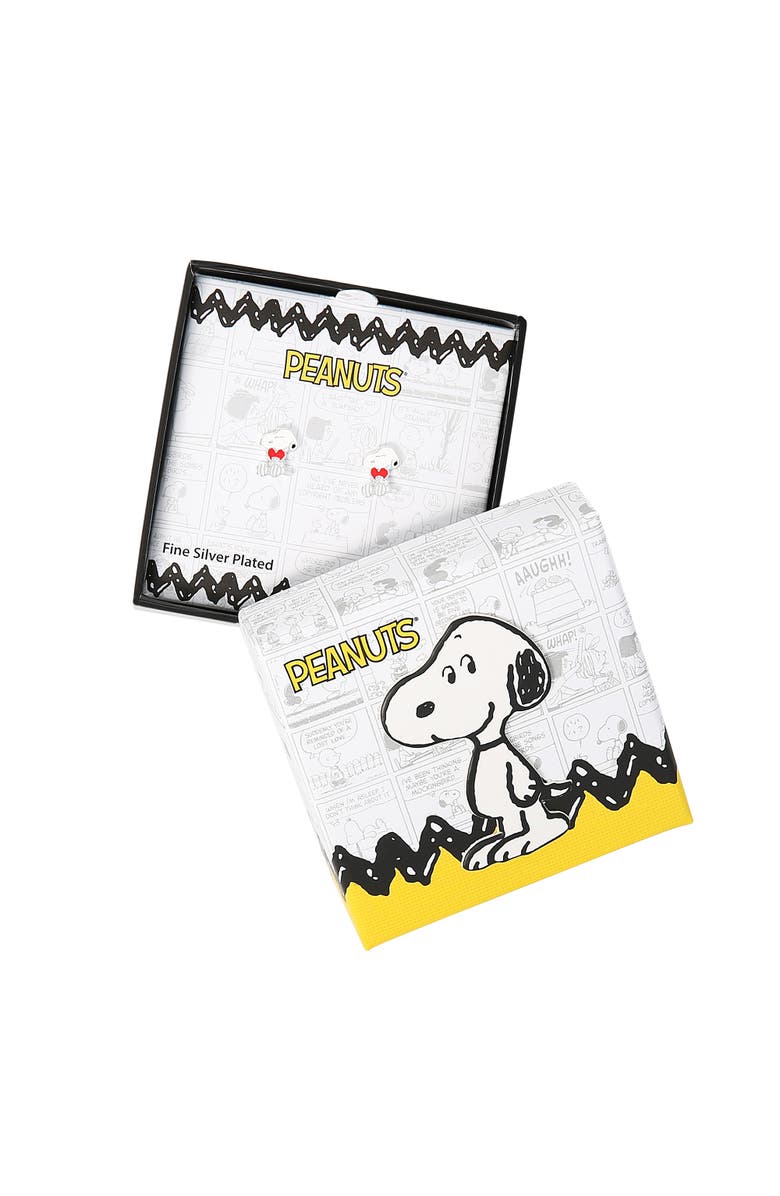 PEANUTS Snoopy Heart Stud Earrings, Silver Plated, Alternate, color, White, Red