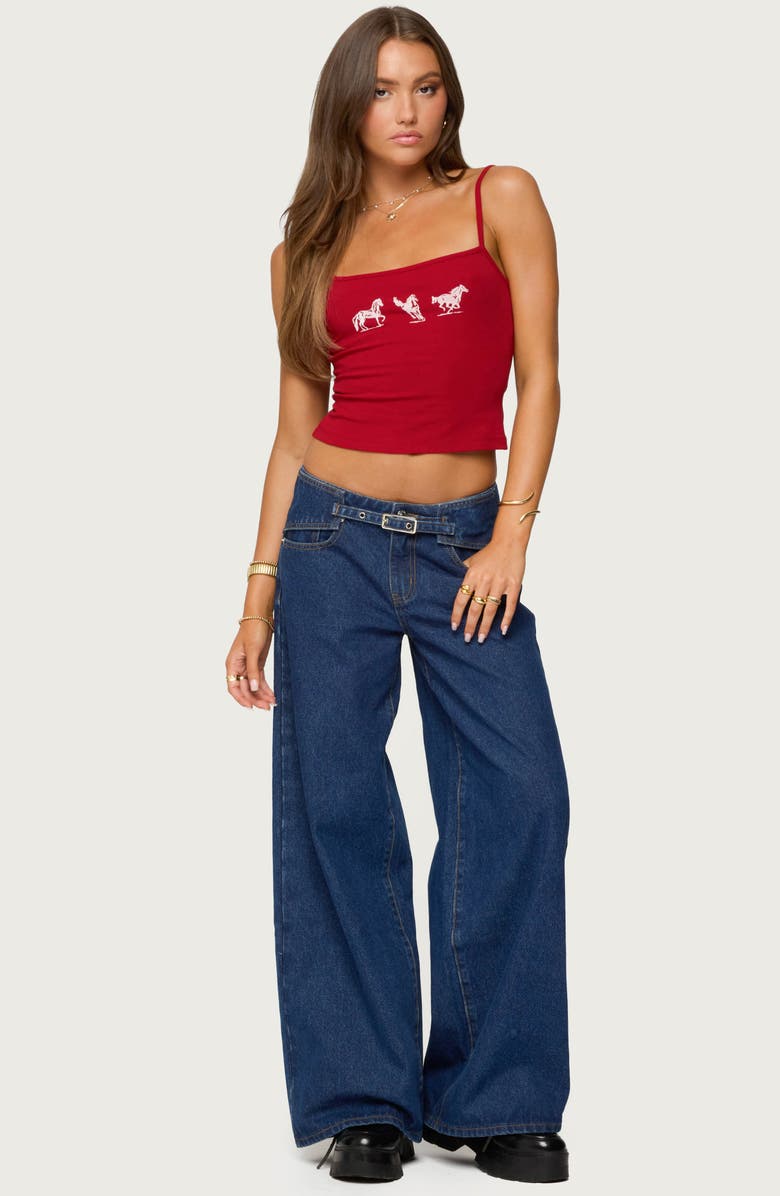 EDIKTED Wild Horses Graphic Crop Camisole, Alternate, color, Red