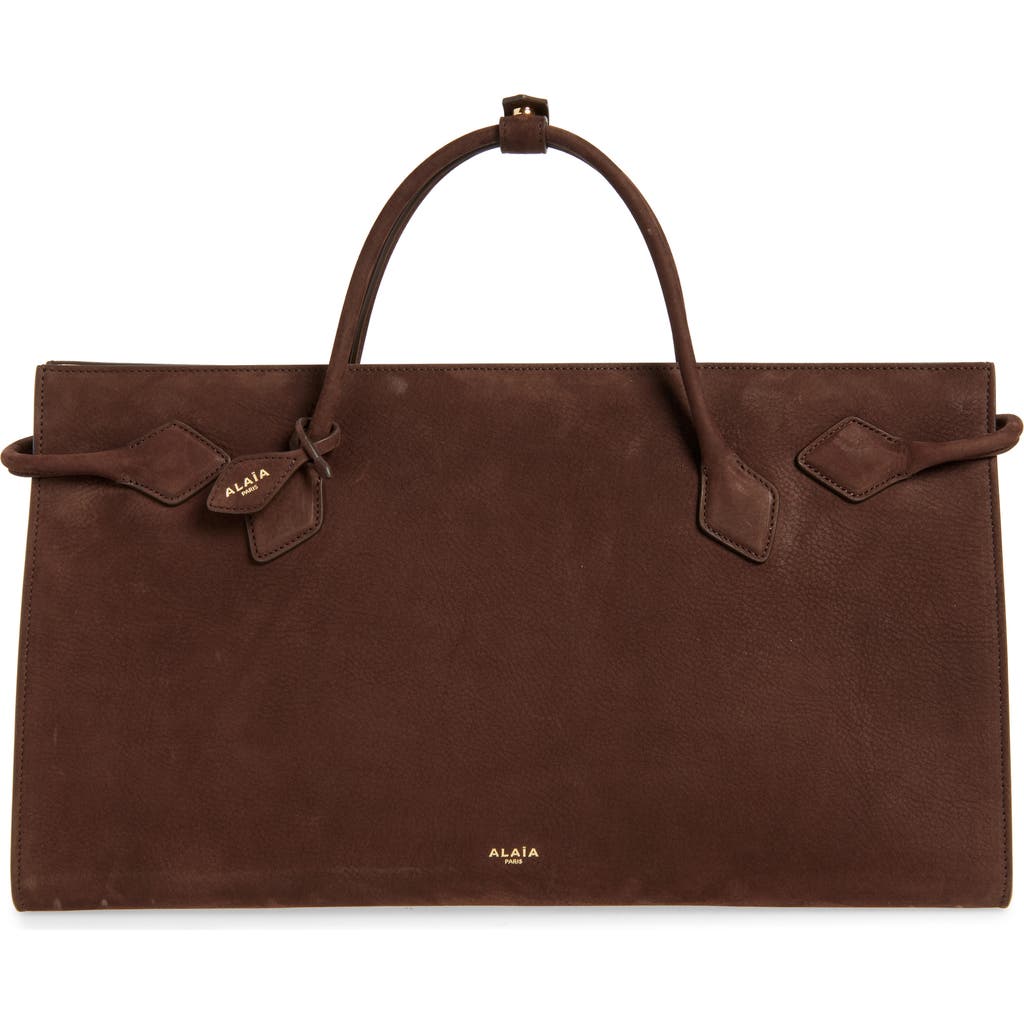 Alaïa Le Teckel Suede Tote in Brun Fonce at Nordstrom