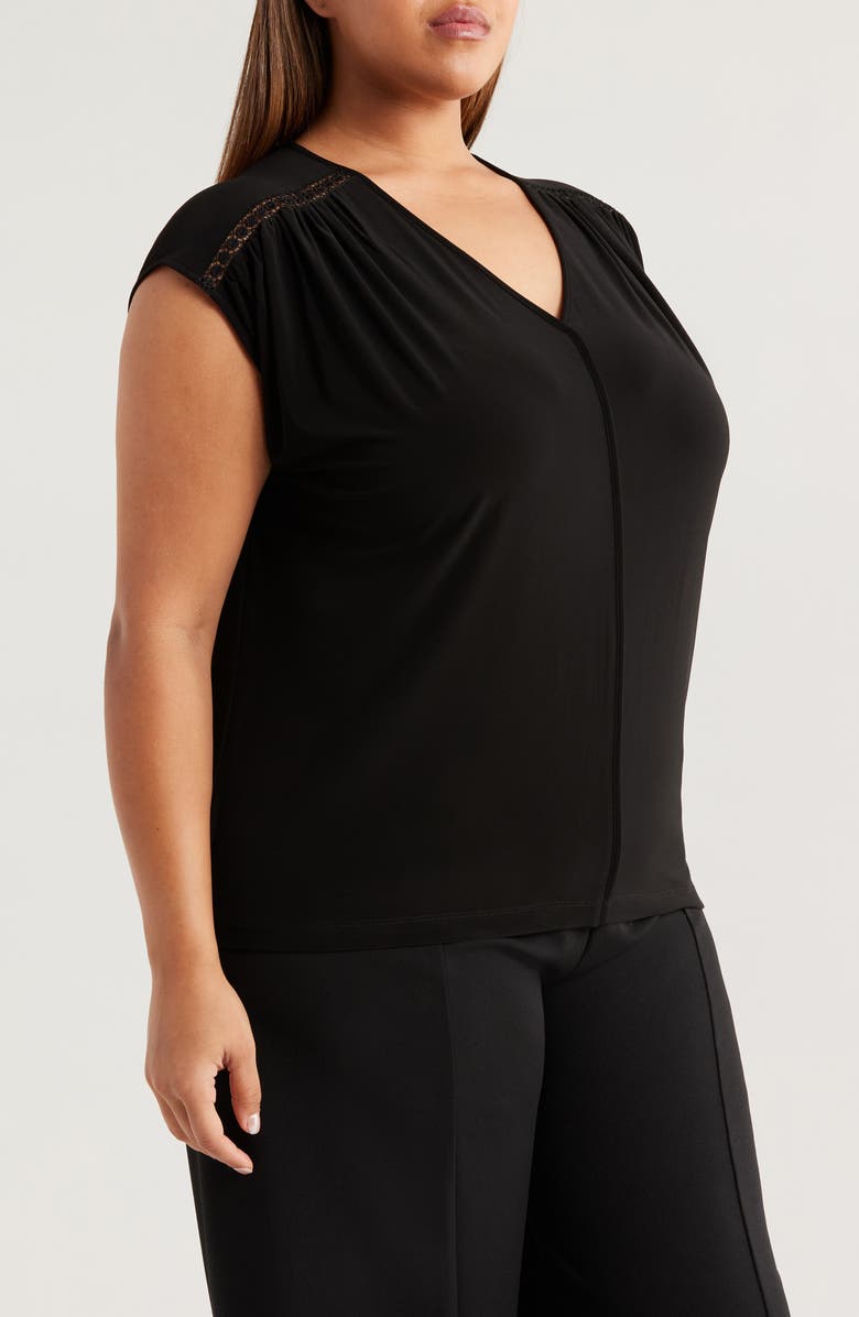 Anne Klein Lace Inset V-Neck Top, Alternate, color, 