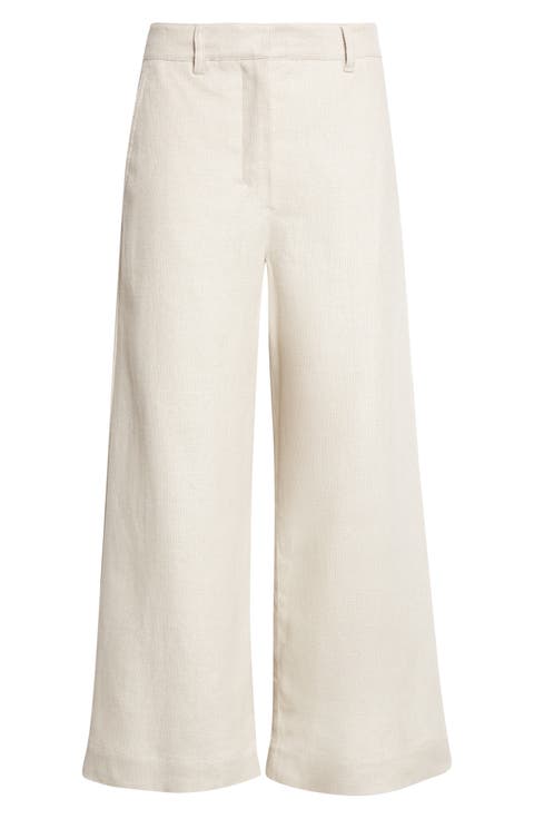 Abissi Stretch Linen & Cotton Wide Leg Ankle Pants