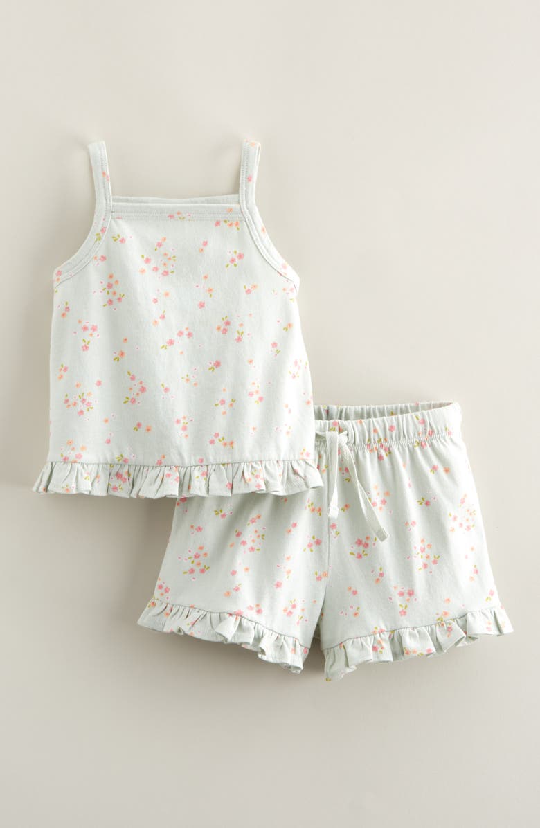 Nordstrom Ruffle Cotton Tank & Shorts Set, Main, color, Green Hush Coquette Ditsy