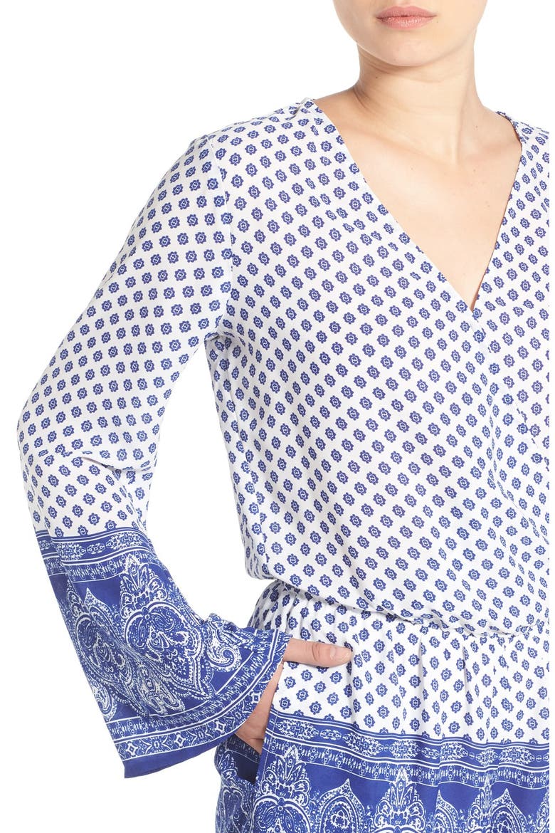 Print Surplice Romper, Alternate, color, BLUE IVORY PRINT