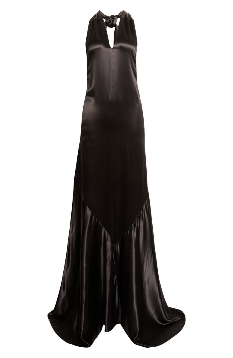 Marni Gathered Satin Halter Gown, Alternate, color, Black