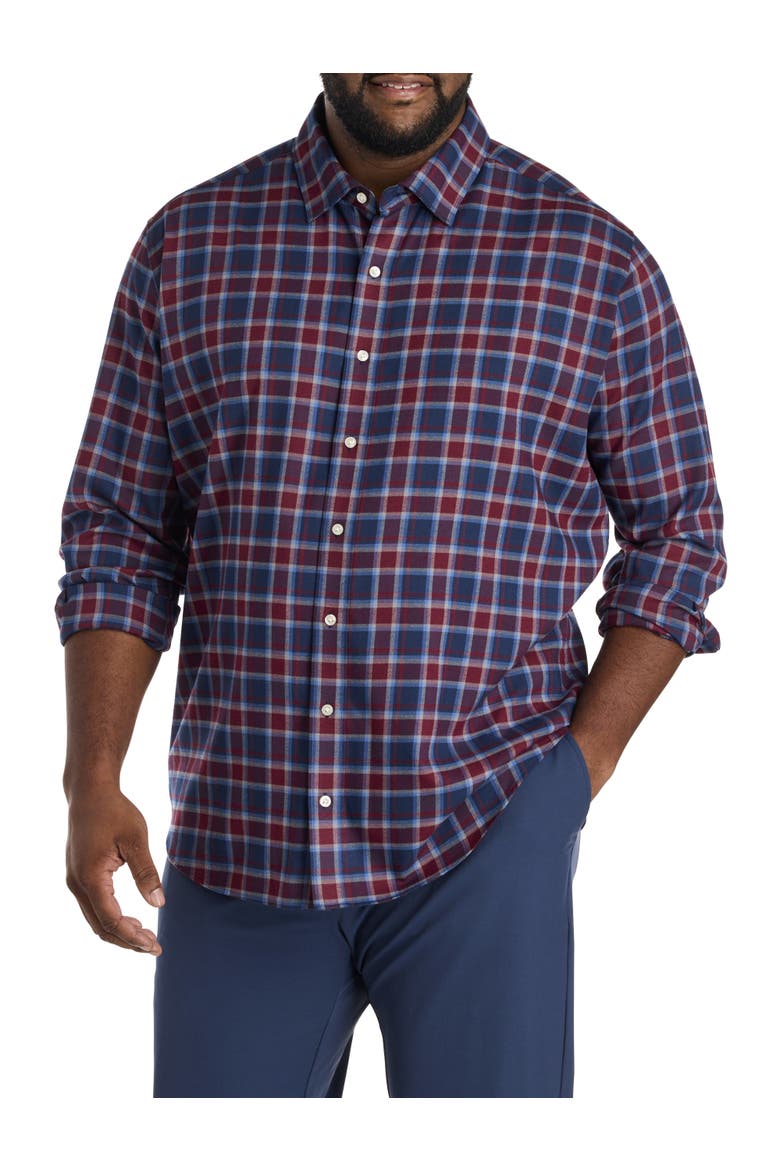 Big & Tall Plaid Tech Twill Sport Shirt, Main, color, CRIMSON