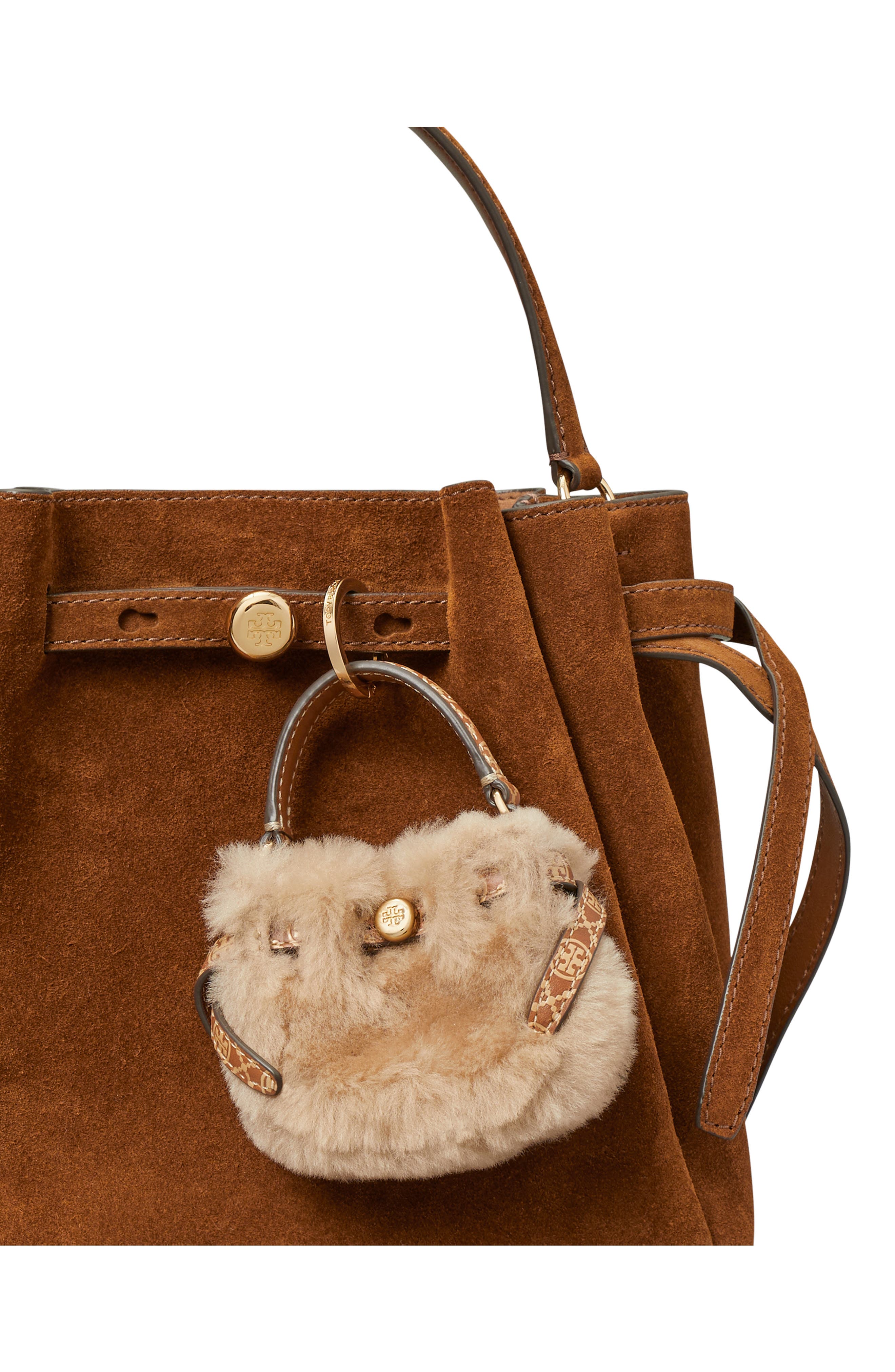 Romy Genuine Shearling Bucket Key Fob, Alternate, color, TEDDY