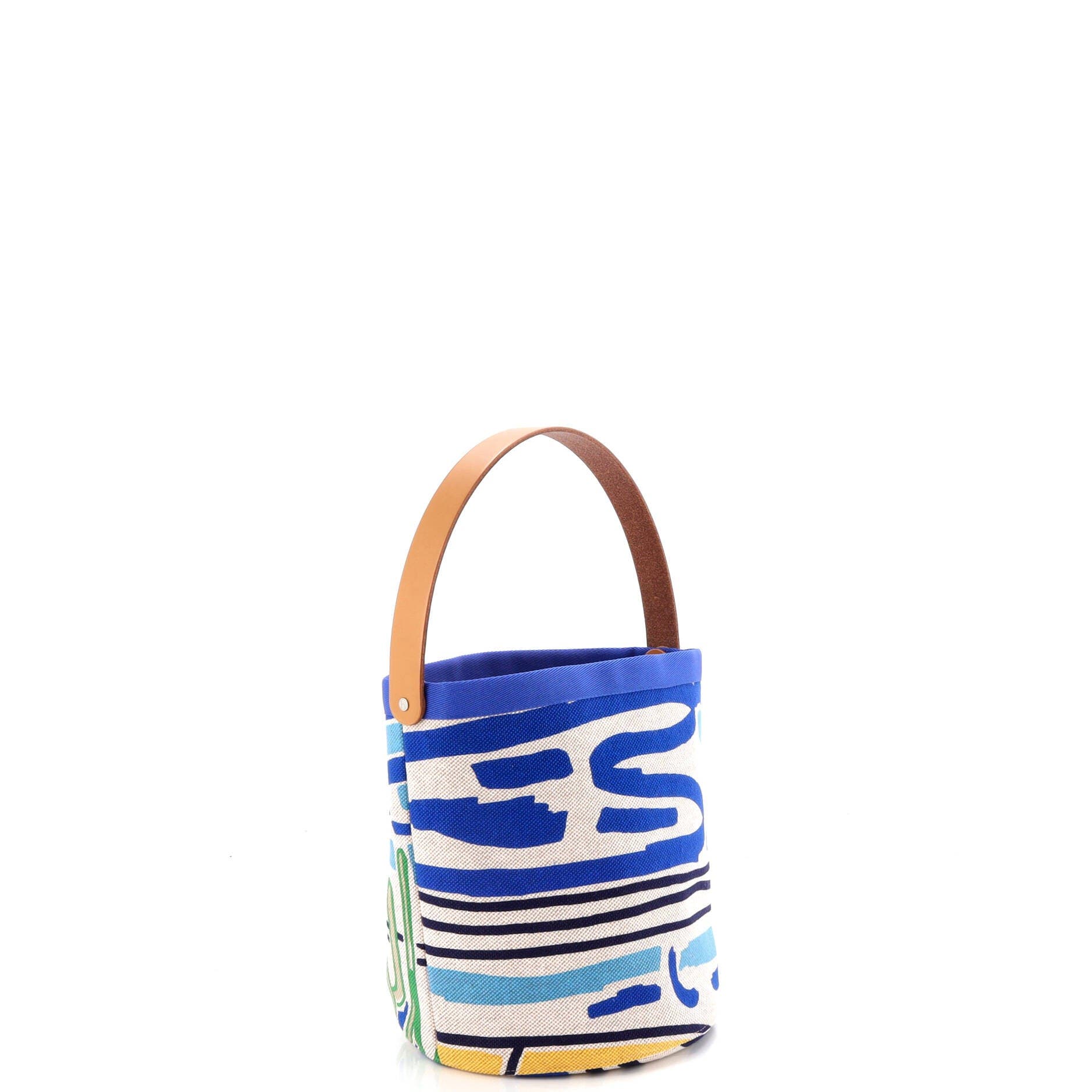 Pre-Owned Hermes Petit H Bucket Bag Printed Canvas, Alternate, color, Blue