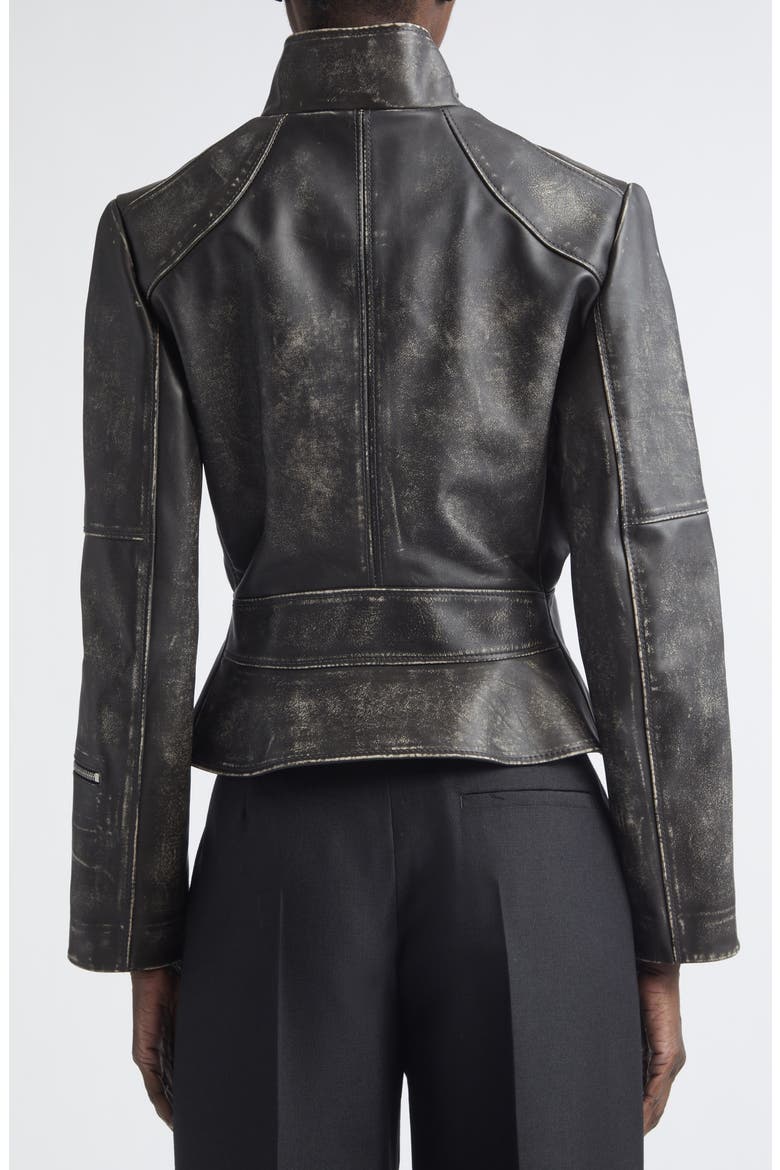 Crop Brushed Leather Jacket, Alternate, color, BLACK/ BROWN