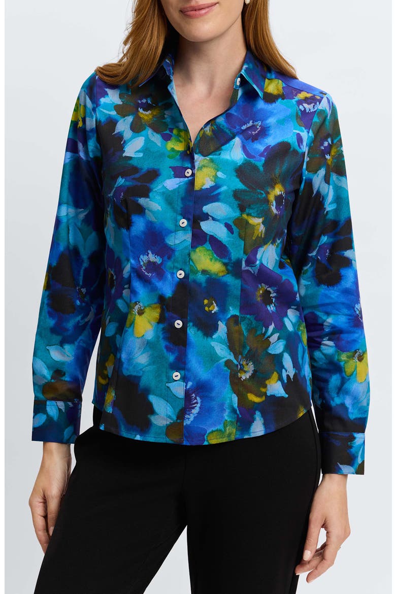 June Floral Button-Up Shirt, Main, color, BLUE MULTI