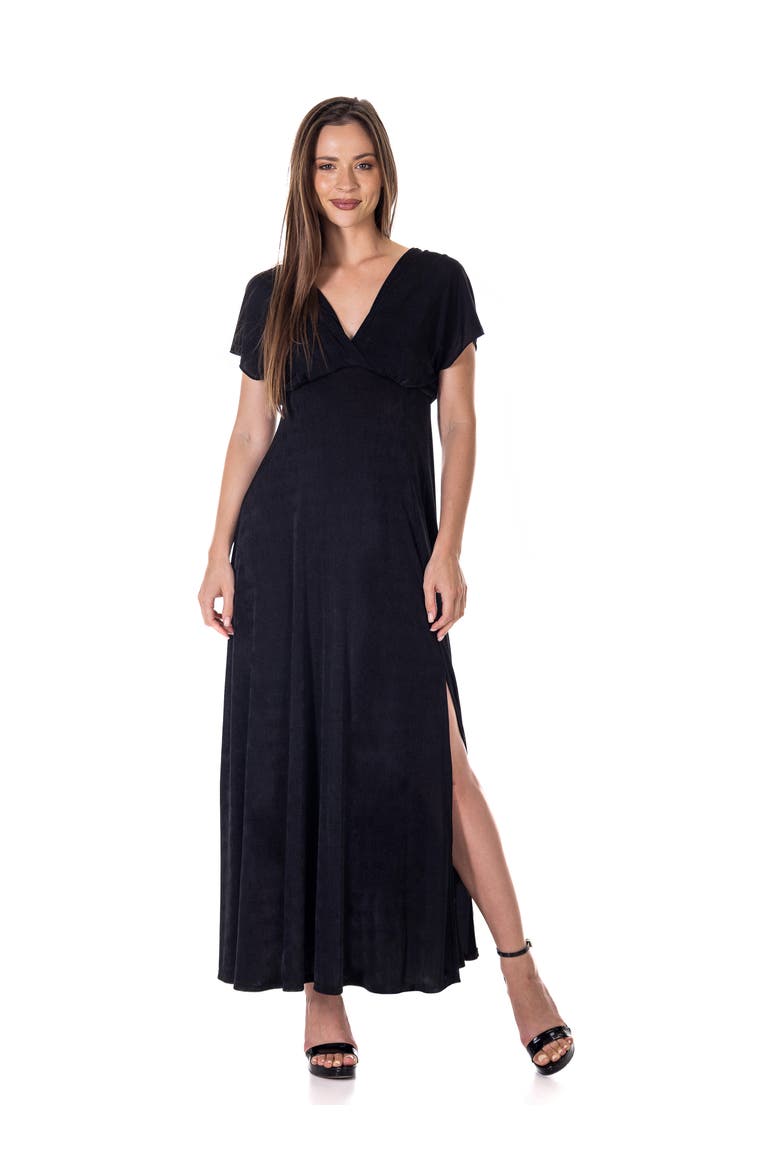 Elevate by 24seven Womens Cap Sleeve Slinky Knit Maxi Dress, Main, color, Black