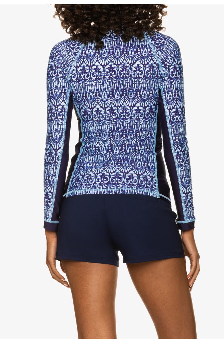 HELEN JON Island Rash Guard Upf 50+, Alternate, color, Island Batik Navy
