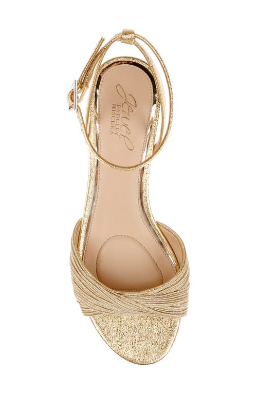 Jewel Badgley Mischka Nance Ankle Strap Kitten Heel Sandal In Gold Textile