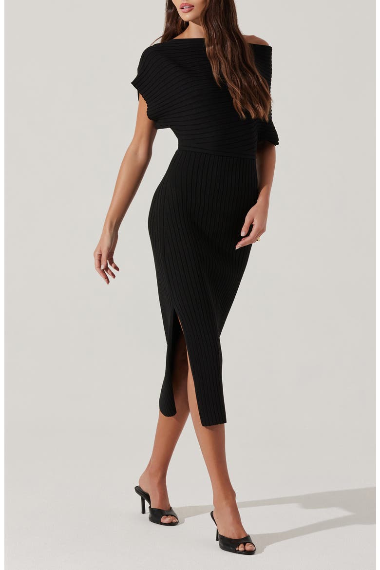 One-Shoulder Wide Rib Sweater Dress, Main, color, BLACK