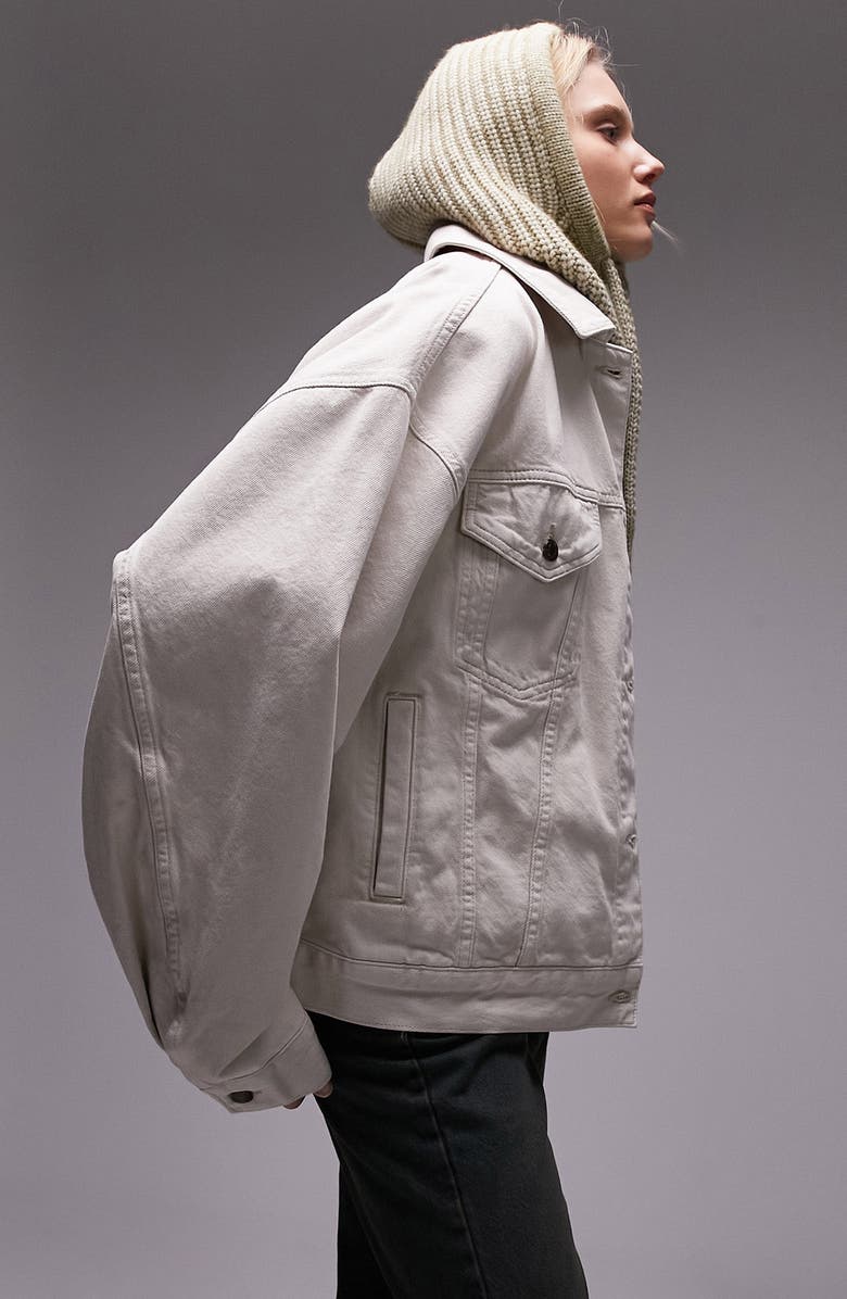 Topshop Balloon Sleeve Oversize Denim Jacket, Alternate, color,